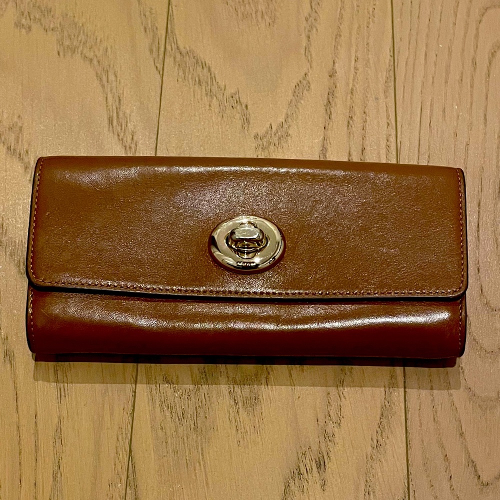 Coach Leather Long Wallet in Brown / Camel